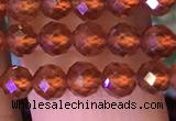 CTG1217 15.5 inches 4mm faceted round tiny orange garnet beads