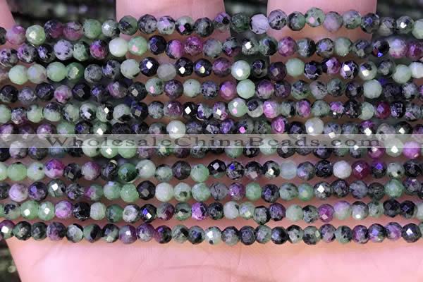 CTG1315 15.5 inches 3mm faceted round ruby zoisite beads