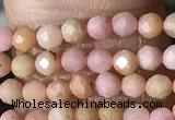 CTG1432 15.5 inches 2mm faceted round pink wooden fossil jasper beads