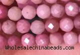 CTG1514 15.5 inches 3mm faceted round pink wooden jasper beads