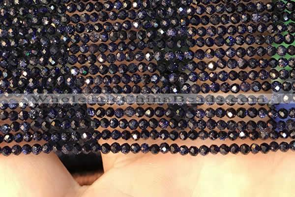 CTG2135 15 inches 2mm,3mm faceted round blue goldstone beads