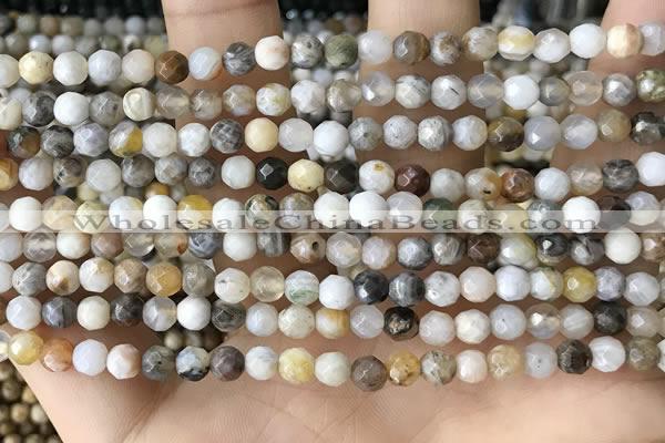 CTG2537 15.5 inches 4mm faceted round bamboo leaf agate beads