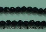 CTG31 15.5 inches 4mm faceted round black agate beads wholesale