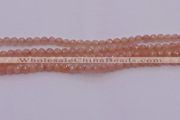 CTG507 15.5 inches 4mm faceted round tiny peach moonstone beads