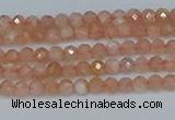 CTG607 15.5 inches 3mm faceted round peach moonstone beads