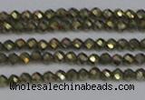 CTG645 15.5 inches 2mm faceted round golden pyrite beads