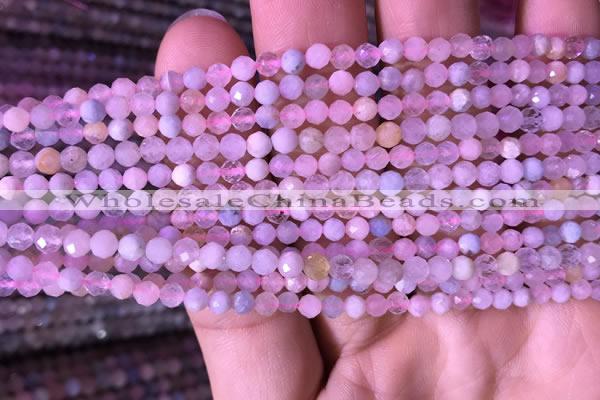 CTG712 15.5 inches 4mm faceted round tiny morganite beads