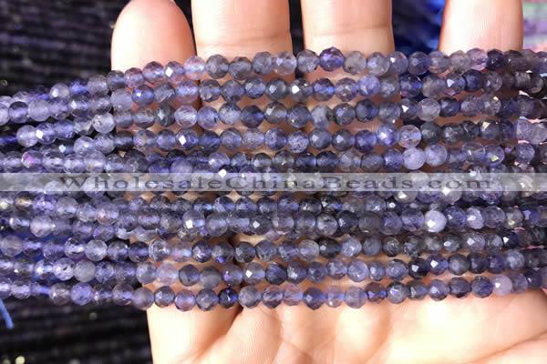 CTG755 15.5 inches 4mm faceted round tiny iolite gemstone beads