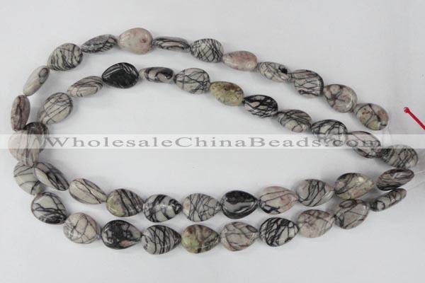 CTJ230 15.5 inches 13*18mm flat teardrop black water jasper beads