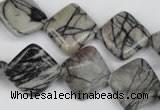 CTJ264 15.5 inches 15*15mm diamond black water jasper beads