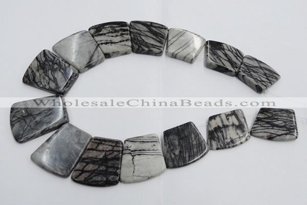 CTJ75 Top drilled 20*25mm - 26*32mm trapezoid black water jasper beads