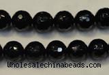 CTO109 15.5 inches 10mm faceted round natural black tourmaline beads