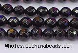 CTO135 15.5 inches 4mm faceted round black tourmaline beads