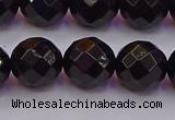 CTO139 15.5 inches 12mm faceted round black tourmaline beads