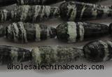 CTR103 15.5 inches 8*20mm faceted teardrop green silver line jasper beads