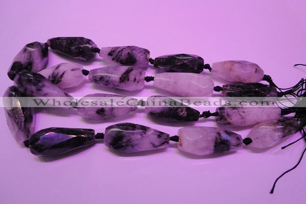 CTR207 16*35mm - 18*43mm faceted teardrop black rutilated quartz beads