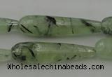 CTR43 15.5 inches 10*40mm faceted teardrop green rutilated quartz beads