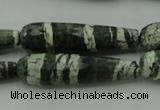 CTR53 15.5 inches 10*40mm faceted teardrop green silver line jasper beads