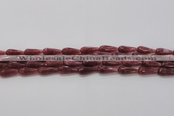 CTR92 15.5 inches 8*20mm faceted teardrop strawberry quartz beads