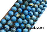 CTU3148 15 inches 8mm round gold vein howlite turquoise beads