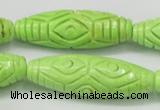 CTU892 15.5 inches 15*45mm carved rice dyed turquoise beads