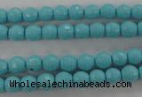 CTU910 15.5 inches 4mm faceted round synthetic turquoise beads