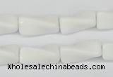 CTW127 15.5 inches 9*20mm twisted trihedron white agate beads