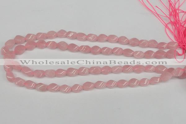 CTW148 15.5 inches 8*11mm twisted rice rose quartz beads