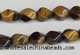 CTW151 15.5 inches 8*11mm twisted rice yellow tiger eye beads