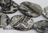 CTW305 15.5 inches 20*30mm wavy oval black water jasper beads