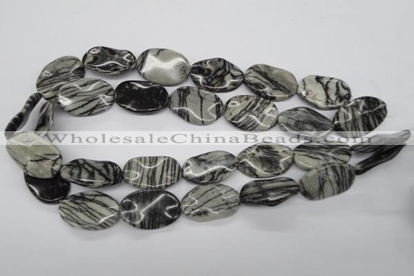 CTW305 15.5 inches 20*30mm wavy oval black water jasper beads