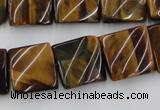 CTW356 15.5 inches 16*16mm twisted square yellow tiger eye beads