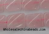 CTW371 15.5 inches 15*20mm twisted rectangle rose quartz beads