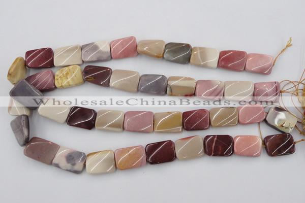 CTW375 15.5 inches 15*20mm twisted rectangle mookaite gemstone beads