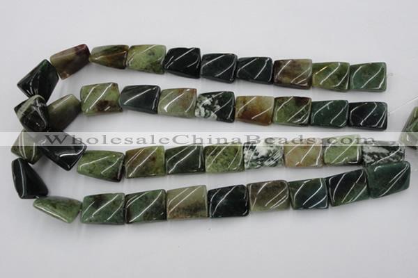 CTW378 15.5 inches 15*20mm twisted rectangle moss agate beads