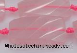 CTW451 15.5 inches 20*38mm faceted & twisted rectangle rose quartz beads