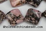 CTW51 15.5 inches 15*15mm twisted diamond rhodonite beads