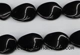 CTW70 15.5 inches 15*20mm twisted oval black agate gemstone beads