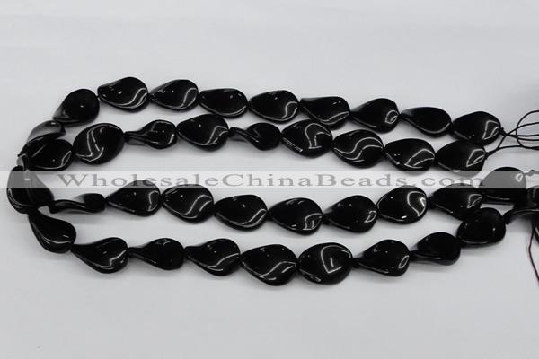 CTW77 15.5 inches 15*20mm twisted oval black agate gemstone beads