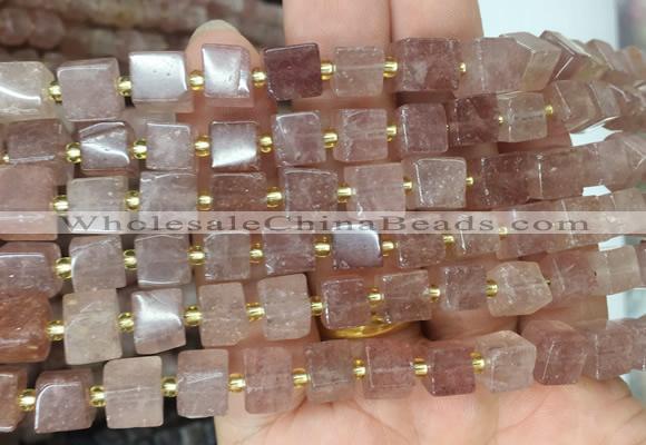 CUBS51 15 inches 7 - 8mm cube strawberry quartz gemstone beads wholesale