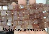 CUBS52 15 inches 8 - 9mm cube strawberry quartz gemstone beads wholesale