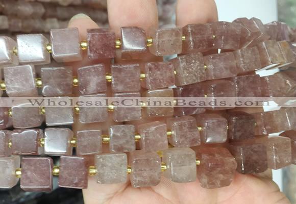 CUBS52 15 inches 8 - 9mm cube strawberry quartz gemstone beads wholesale