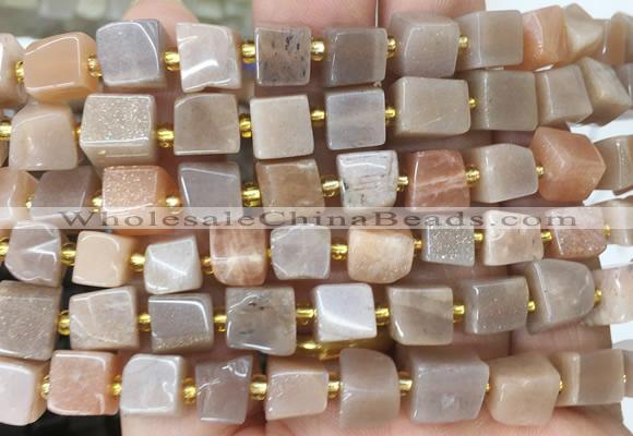 CUBS70 15 inches 8 - 9mm cube pink moonstone gemstone beads wholesale