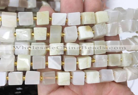 CUBS72 15 inches 7 - 8mm cube white moonstone gemstone beads wholesale