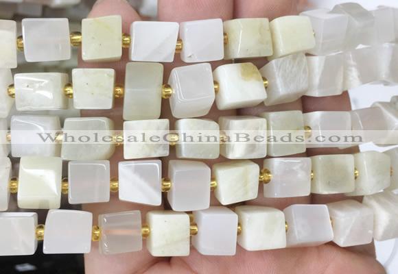 CUBS73 15 inches 8 - 9mm cube white moonstone gemstone beads wholesale