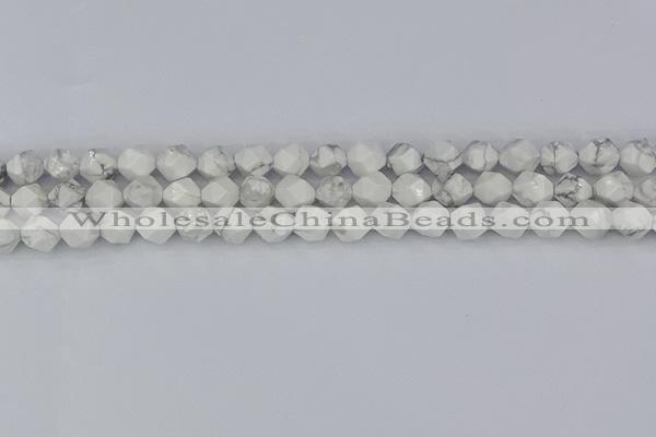 CWB239 15.5 inches 8mm faceted nuggets white howlite beads