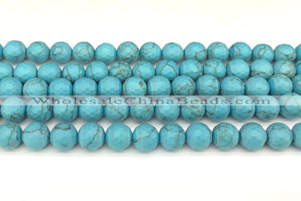 CWB261 15 inches 8mm faceted round howlite turquoise beads