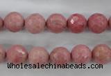 CWF03 15.5 inches 10mm faceted round pink wooden fossil jasper beads