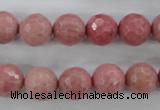 CWF04 15.5 inches 12mm faceted round pink wooden fossil jasper beads