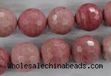 CWF06 15.5 inches 16mm faceted round pink wooden fossil jasper beads